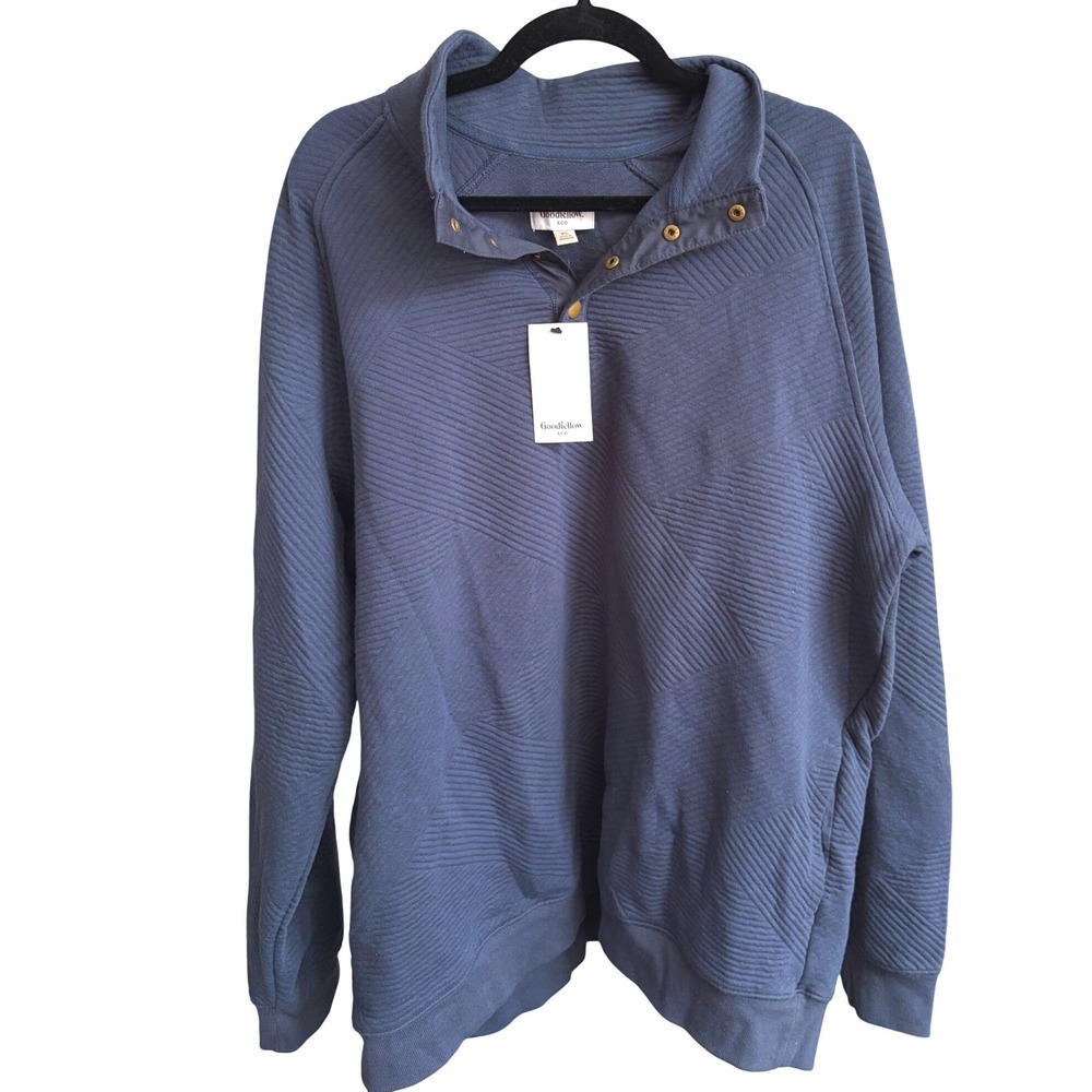 NWT Goodfellow & Co Blue Quilted‎ Mock Neck Quarter Snap Pullover Sweatshirt XL